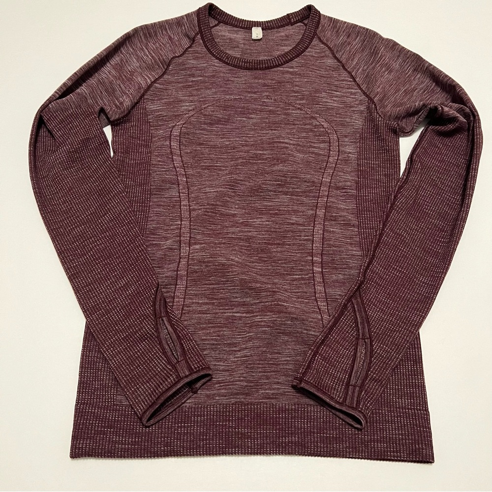 Lululemon Swiftly Wool Pullover Long Sleeve Shirt Dark Adobe/White Size 8 - Picture 5 of 14